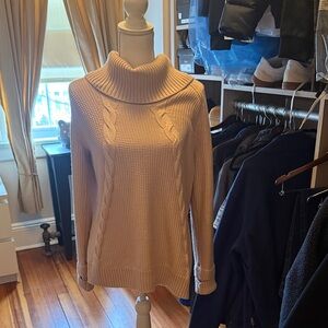 Calvin Klein Cozy Cable Knit Turtleneck Sweater - Pale Pink